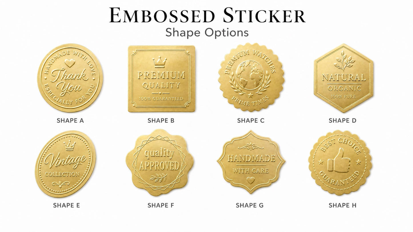 Custom Clear Metal Stickers _ Made to Order _ Gold Silver Foil _ Embossed Printed Clear _ Your Logo