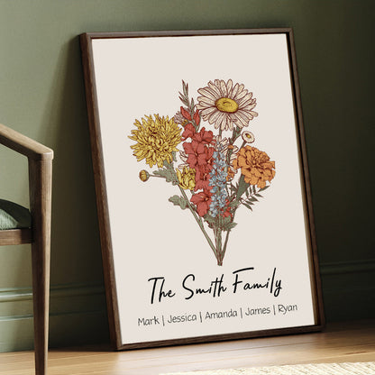 50%OFF🌟Birth Flower Family Bouquet Personalized Names Frame