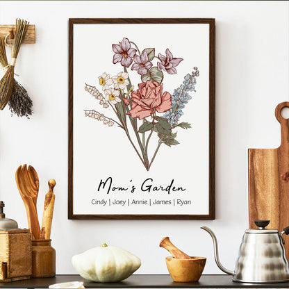 50%OFF🌟Birth Flower Family Bouquet Personalized Names Frame