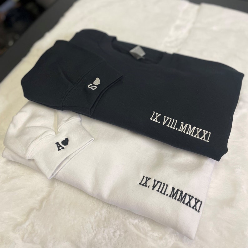 Custom Embroidered Roman Numeral Date Couple's Hoodies