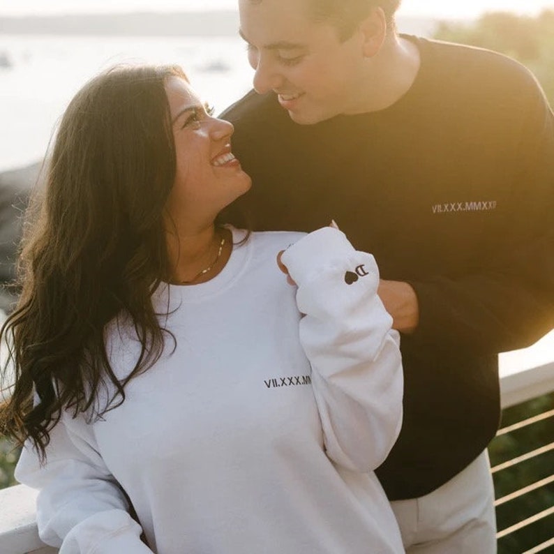 Custom Embroidered Roman Numeral Date Couple's Hoodies