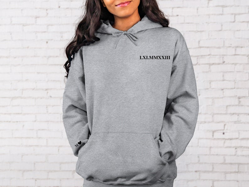 Custom Embroidered Roman Numeral Date Couple's Hoodies