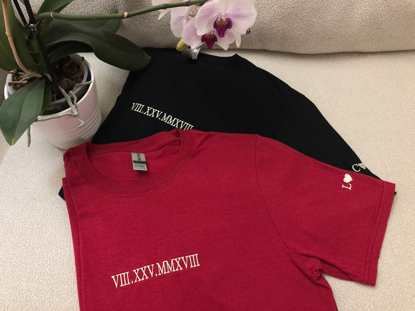 Custom Embroidered Roman Numeral Date Couple's Hoodies