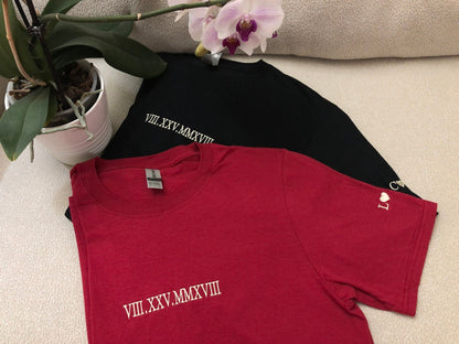 Custom Embroidered Roman Numeral Date Couple's Hoodies