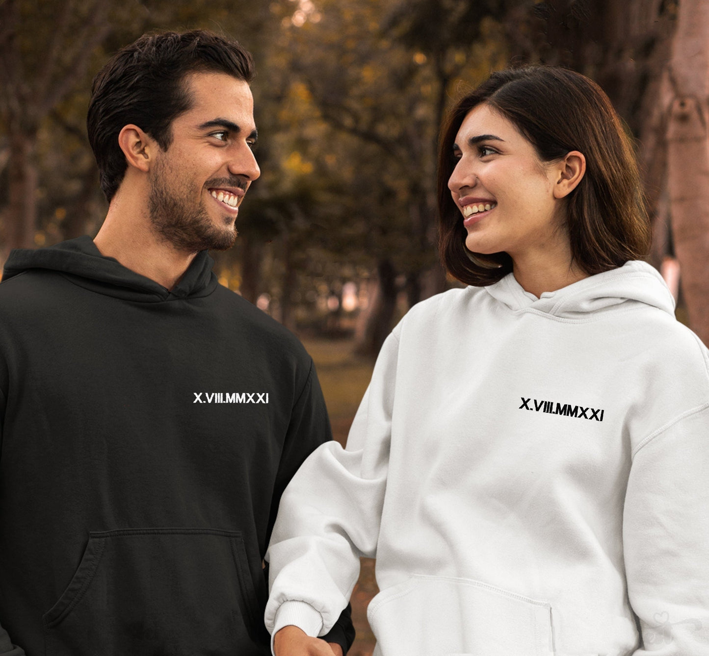 Custom Embroidered Roman Numeral Date Couple's Hoodies